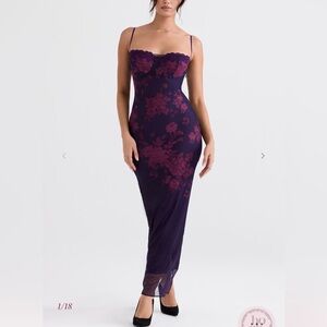 House of CB Aiza Grape Floral Print Maxi Dress